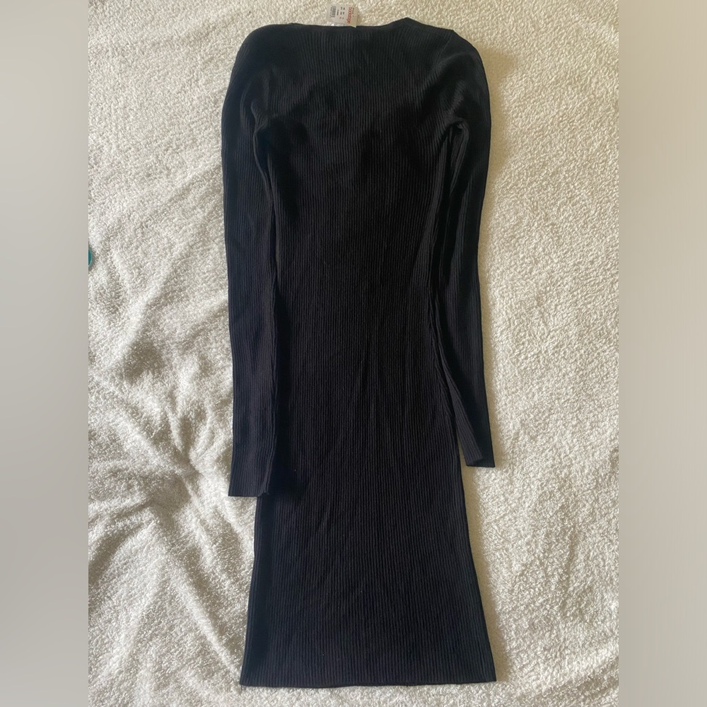 NWT Derek Heart V Neck Long Sleeve Black Small Women Bodycon Dress - Picture 3 of 11